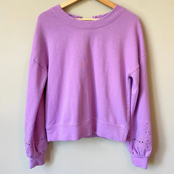 Halogen Women's Size Small Eyelet Purple Crewneck Pullover Sweatshirt Romantic - Picture 5 of 16